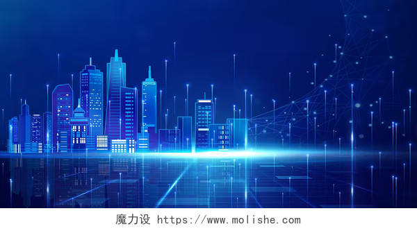 蓝色科技感简约线条城市发光科技城市模型展板背景